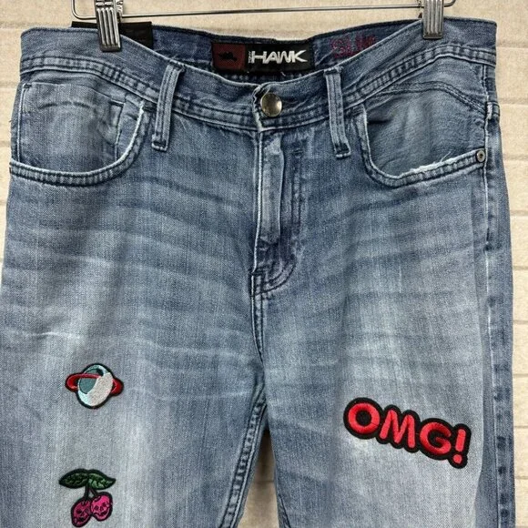 Tony Hawk Men’s Blue Straight Leg Jeans Patches Graphic Detail Size 30 - Picture 5 of 16